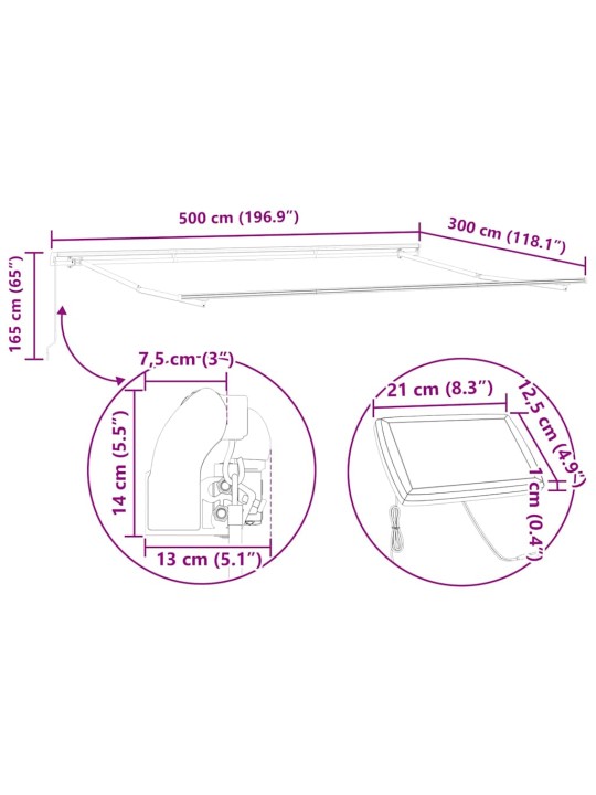 Varikatus manuaalne valge 5 x 3 m metall