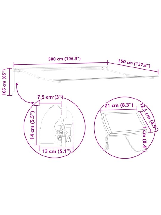 Varikatus koos manuaalne valge 5 × 3,5 m metall