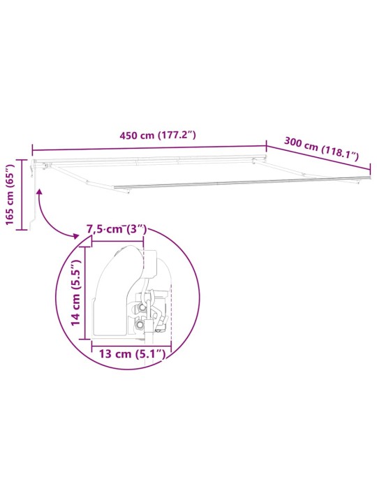 Varikatus manuaalne valge 4,5 × 3 m metall