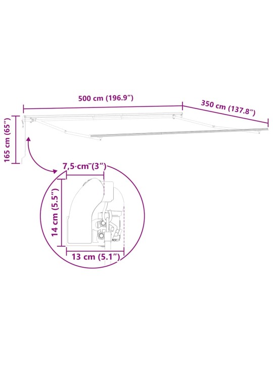 Varikatus manuaalne valge 5 × 3,5 m metall