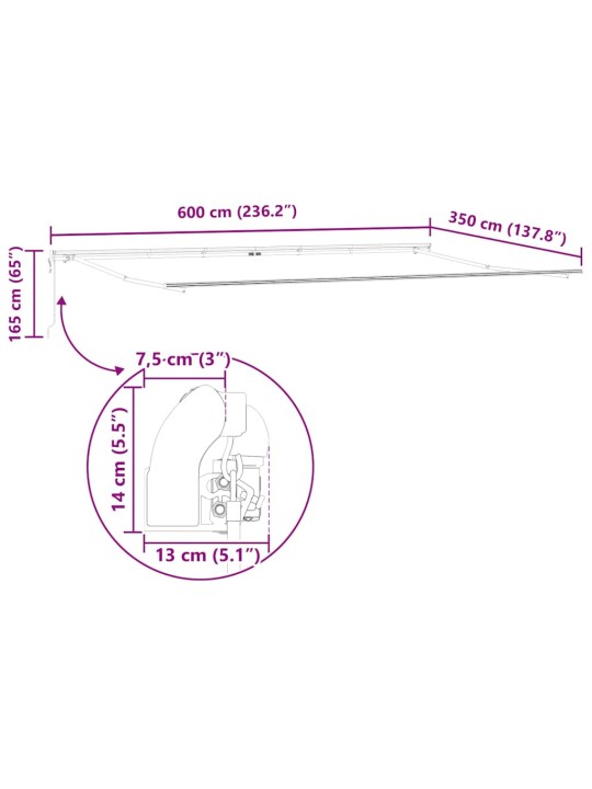 Varikatus manuaalne valge 6 × 3,5 m metall