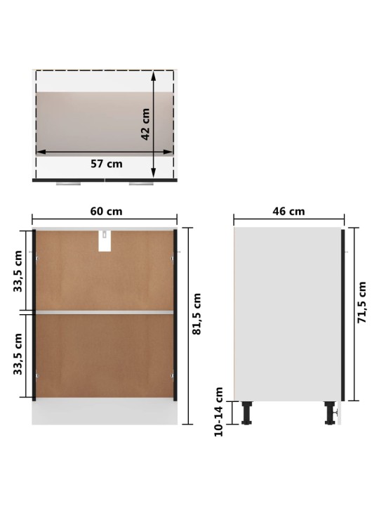 Alumine köögikapp, must, 60 x 46 x 81,5 cm, puitlaastplaat