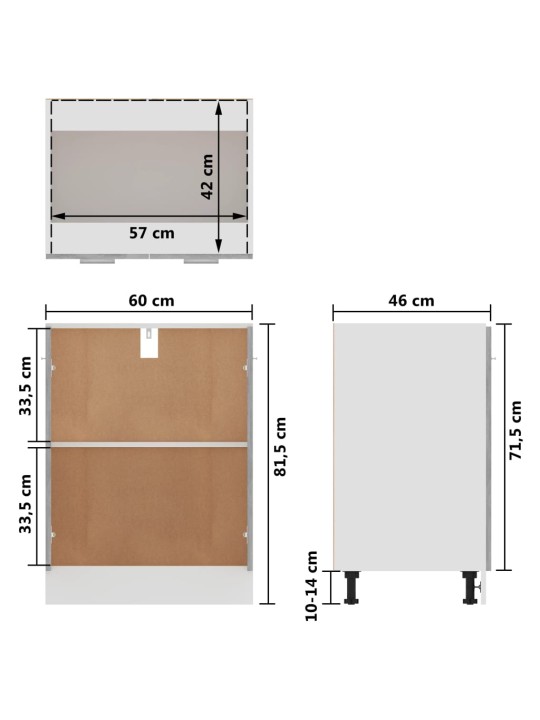 Alumine kapp, betoonhall, 60 x 46 x 81,5 cm, puitlaastplaat