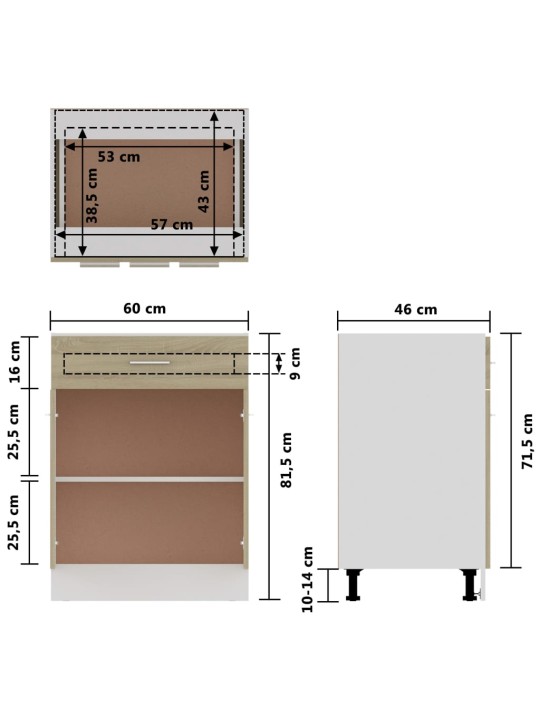 Alumine kapp, sonoma tamm, 60 x 46 x 81,5 cm, puitlaastplaat