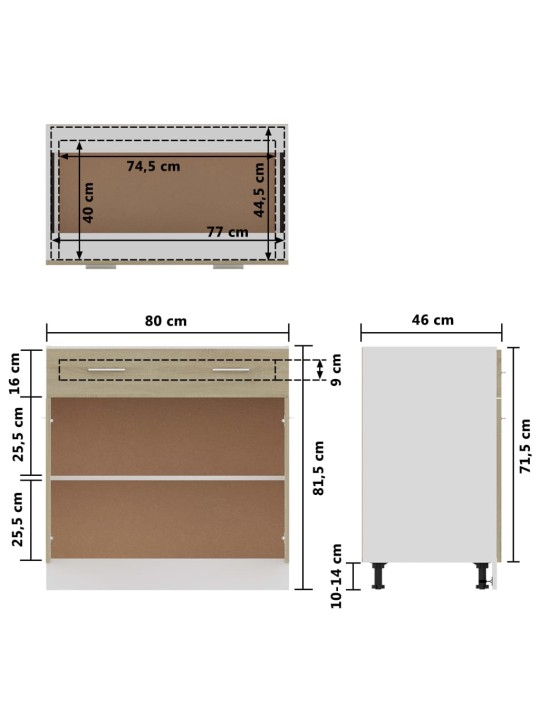 Alumine kapp, sonoma tamm, 80 x 46 x 81,5 cm, puitlaastplaat