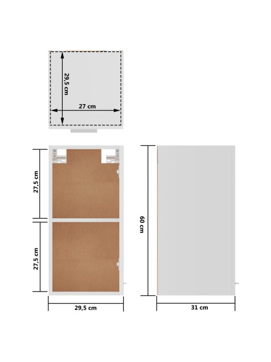 Rippuv seinakapp, valge, 29,5 x 31 x 60 cm, puitlaastplaat