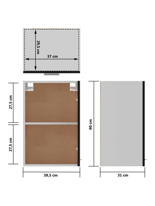 Rippuv köögikapp, must, 39,5 x 31 x 60 cm, puitlaastplaat