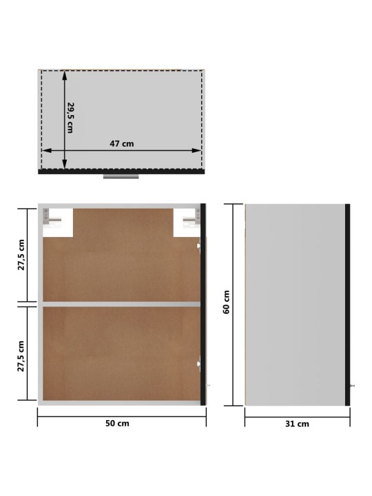 Köögikapp, must, 50 x 31 x 60 cm, puitlaastplaat