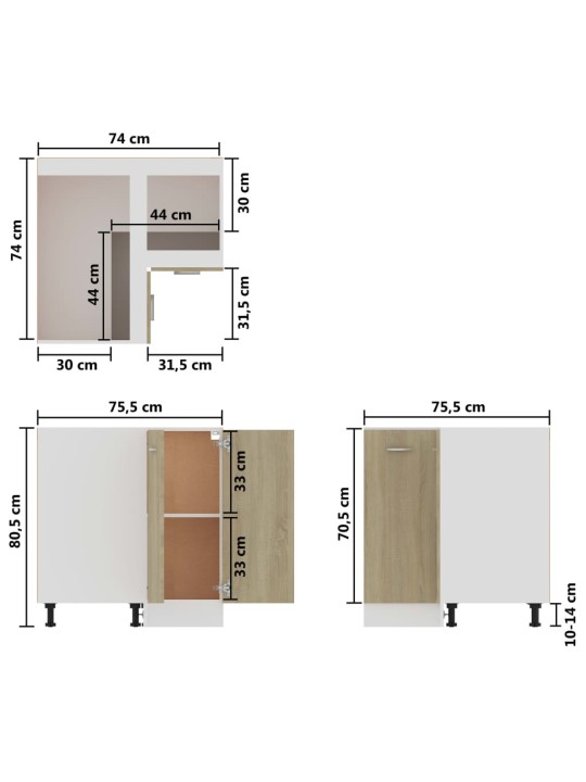 Alumine nurgakapp, sonoma tamm 75,5x75,5x80,5 cm puitlaastplaat