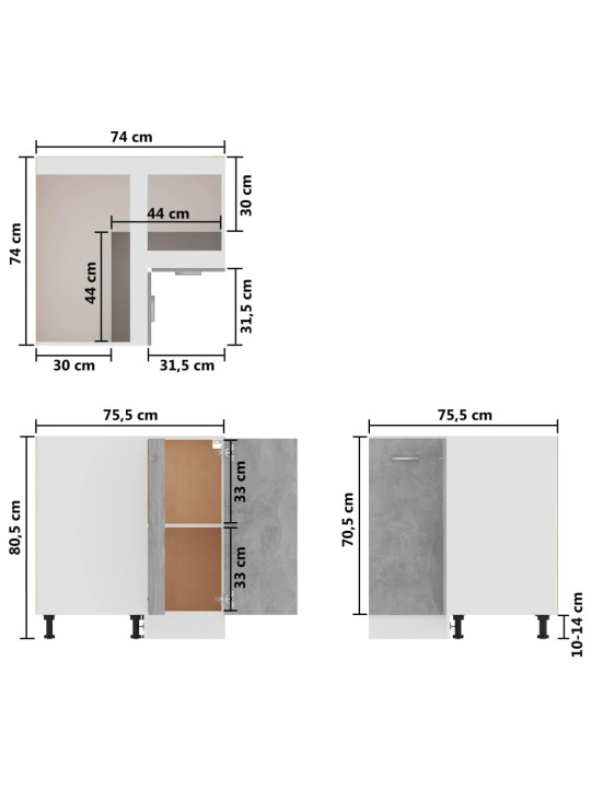 Alumine nurgakapp, hall, 75,5 x 75,5 x 80,5 cm, puitlaastplaat