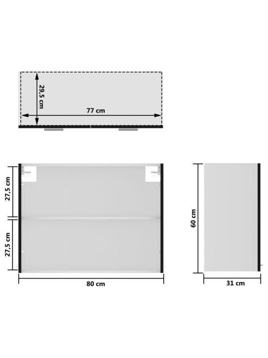 Klaasustega seinakapp, must, 80 x 31 x 60 cm, puitlaastplaat