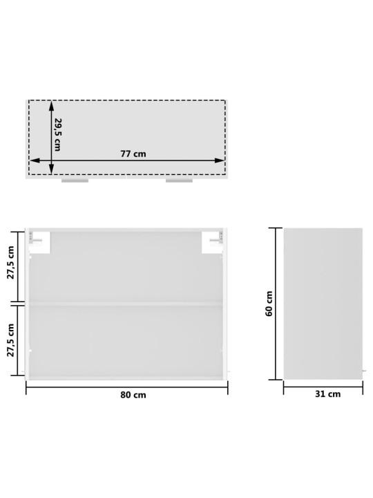 Klaasustega seinakapp, valge, 80 x 31 x 60 cm, puitlaastplaat