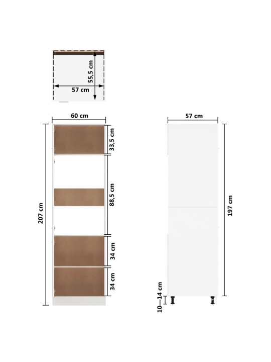 Külmikukapp, valge, 60 x 57 x 207 cm, puitlaastplaat