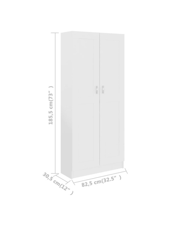 Raamaturiiul valge 82,5 x 30,5 x 185,5 cm puitlaastplaat