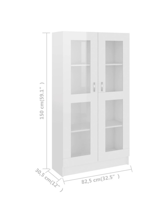 Raamaturiiul kõrgläikega valge 82,5x30,5x150 cm puitlaastplaat