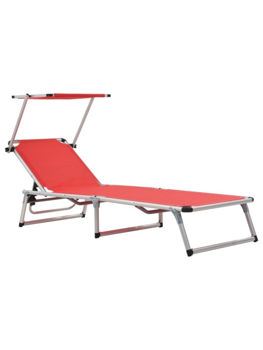 312459 folding sun loungers with roof 2 pcs aluminium&textilene red