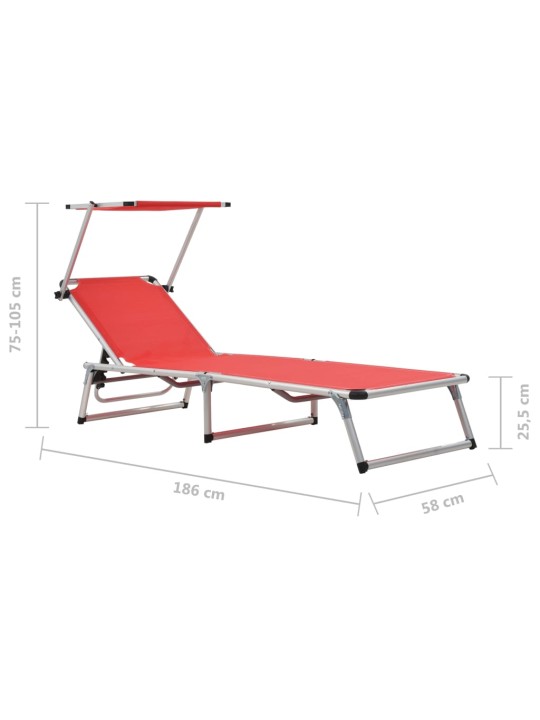 312459 folding sun loungers with roof 2 pcs aluminium&textilene red