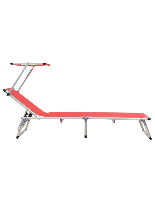 312459 folding sun loungers with roof 2 pcs aluminium&textilene red