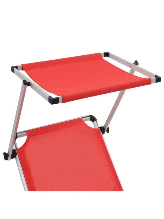 312459 folding sun loungers with roof 2 pcs aluminium&textilene red