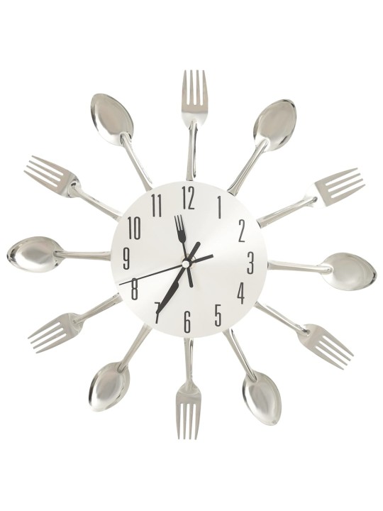 325162 wall clock with spoon and fork design silver 31 cm aluminium