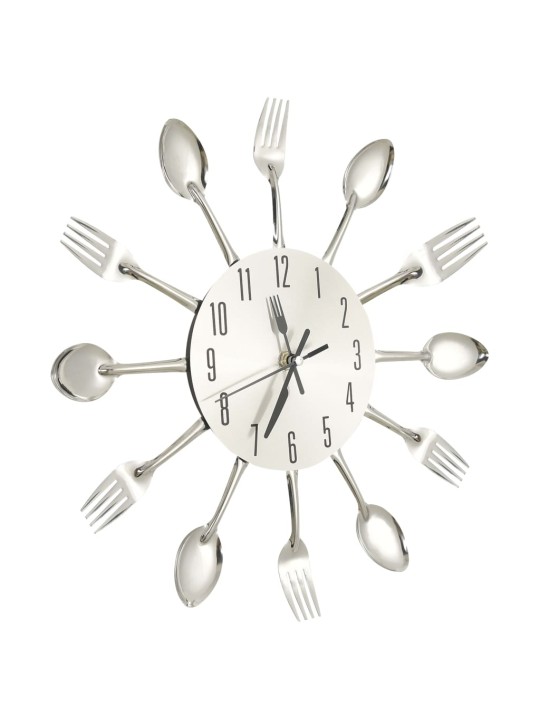 325162 wall clock with spoon and fork design silver 31 cm aluminium