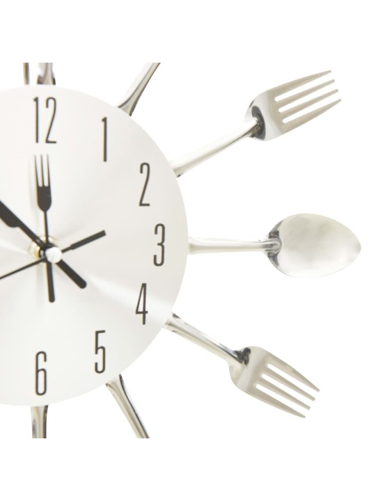 325162 wall clock with spoon and fork design silver 31 cm aluminium