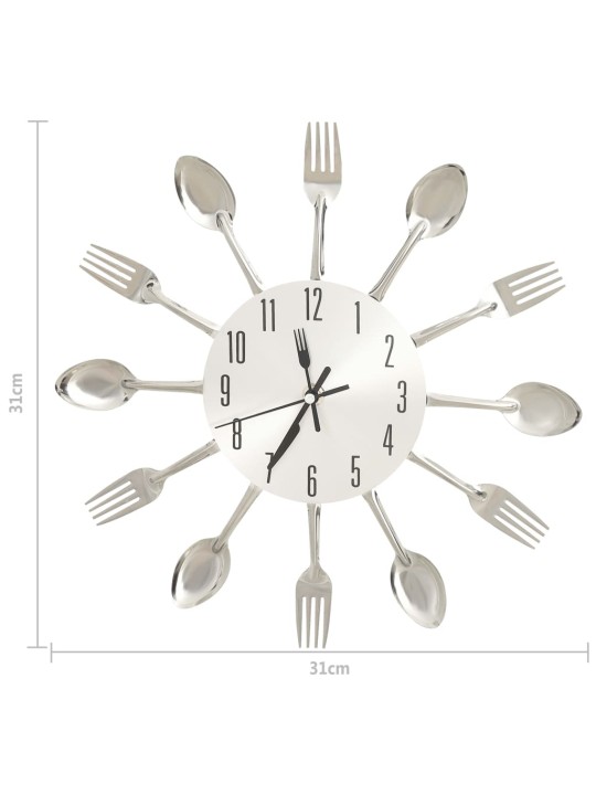 325162 wall clock with spoon and fork design silver 31 cm aluminium