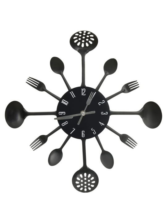 325163 wall clock with spoon and fork design black 40 cm aluminium