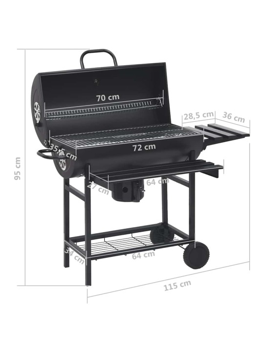 TÜNNIGRILL RATASTE JA RIIULITEGA, MUST, TERAS, 115 X 38 X 95 CM