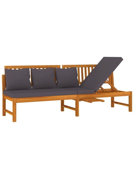 Päevavoodi hallide patjadega, 200 x 60 x 75 cm, akaatsiapuit