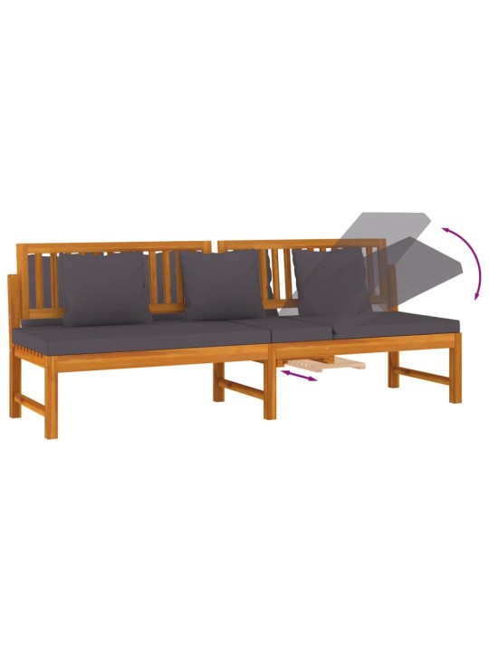 Päevavoodi hallide patjadega, 200 x 60 x 75 cm, akaatsiapuit