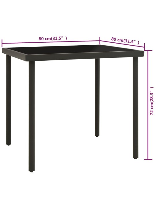 Õue söögilaud, antratsiithall, 80x80x72 cm klaas ja teras