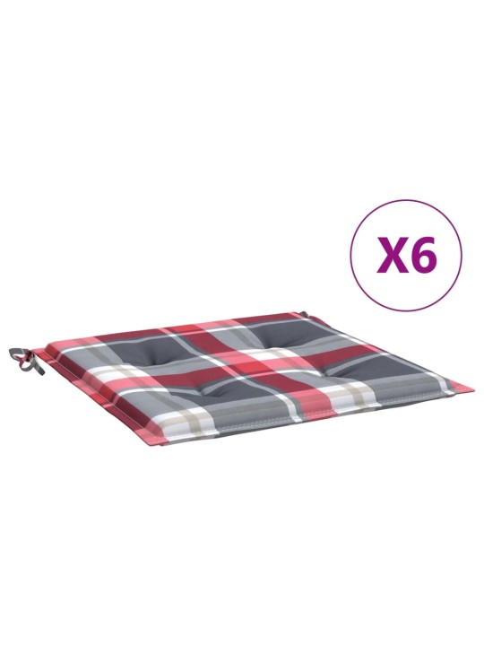 Aiatooli istmepadjad 6 tk, punane ruudumuster 40x40x3 cm kangas