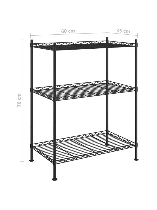 3-korruseline hoiuriiul 60x35x76 cm must 150 kg