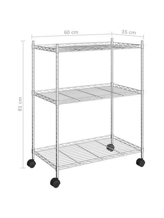 3-korruseline hoiuriiul ratastega 60x35x81 cm männipuit 150 kg