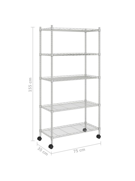 5-tasandiline hoiuriiul ratastega, 75x35x155 cm, kroom, 250 kg