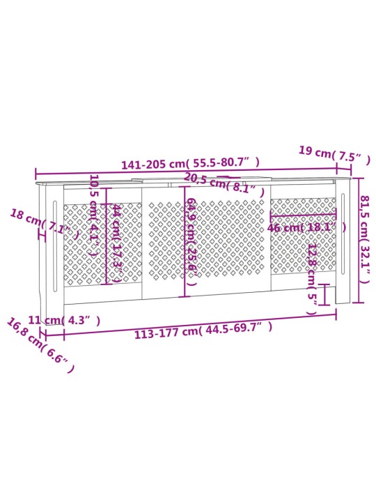 Mdf radiaatorikate, hall, 205 cm