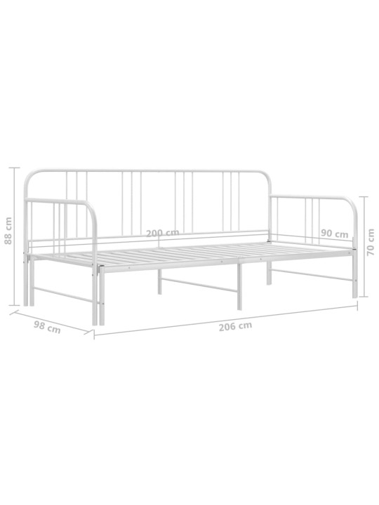 Lahtikäiv diivanvoodiraam valge metall 90 x 200 cm