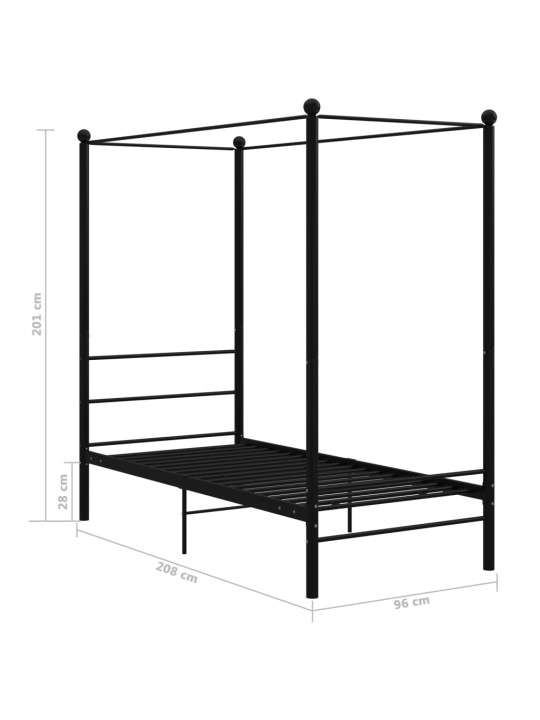 Baldahhiiniga voodiraam, must, metall, 90 x 200 cm