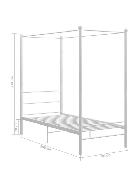 Baldahhiiniga voodiraam, valge, metall, 90 x 200 cm