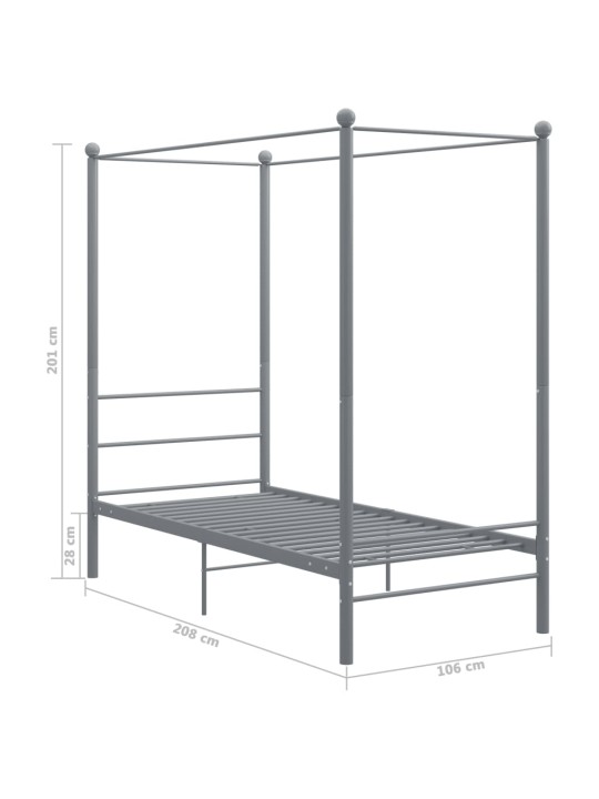 Baldahhiiniga voodiraam, hall, metall, 90 x 200 cm