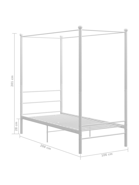 Baldahhiiniga voodiraam, valge, metall, 100 x 200 cm