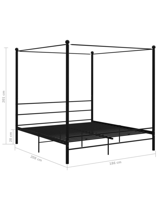 Baldahhiiniga voodiraam, must, metall, 180 x 200 cm