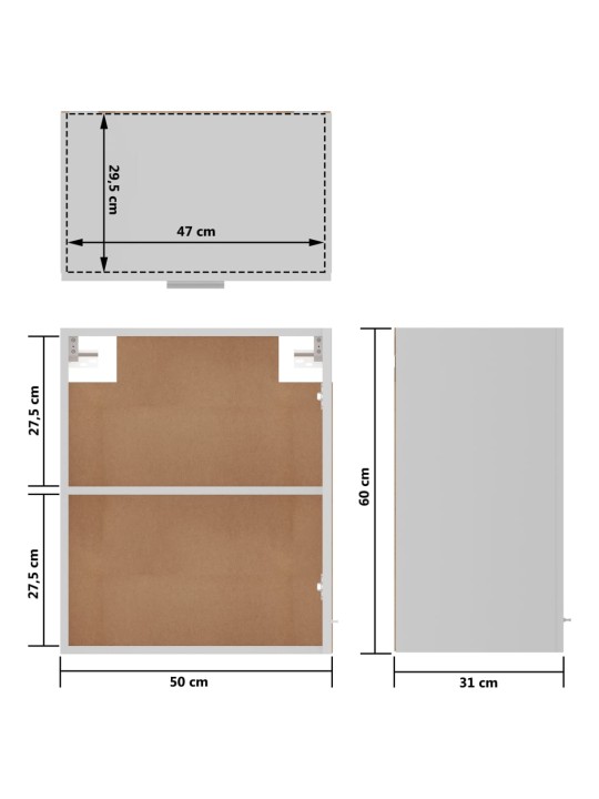 Köögikapid 2 tk, valge 50 x 31 x 60 cm, puitlaastplaat