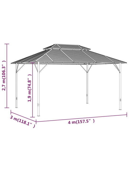 Varjualune topeltkatusega, 3 x 4 m, antratsiithall