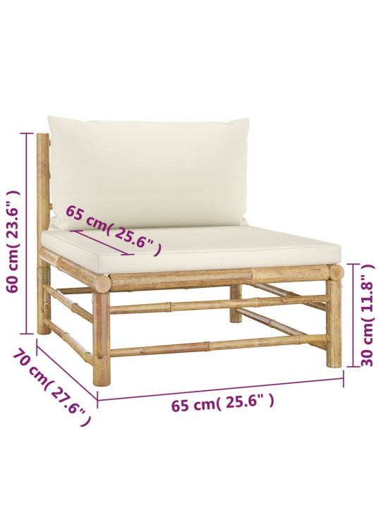 4-osaline aiamööbli komplekt kreemjasvalgete patjadega, bambus