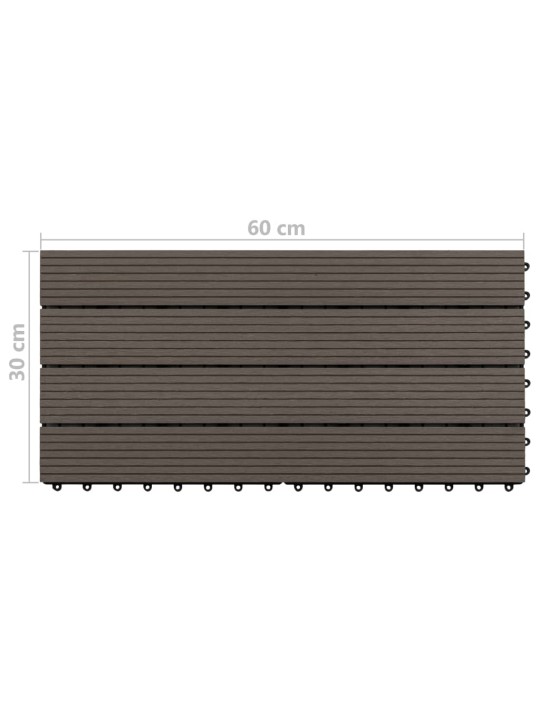 Terrassiplaadid, 6 tk, wpc, 60 x 30 cm, 1,08 m², tumepruun