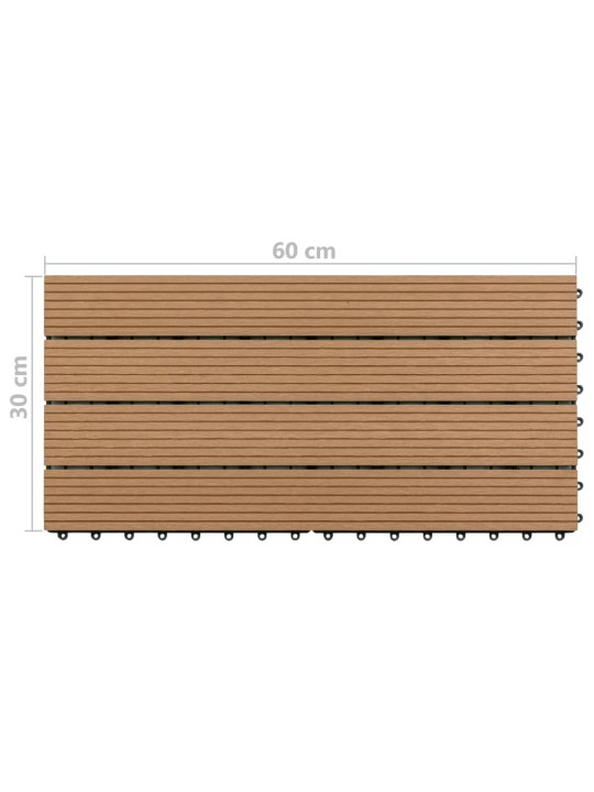 Terrassiplaadid, 6 tk, wpc, 60 x 30 cm, 1,08 m², pruun