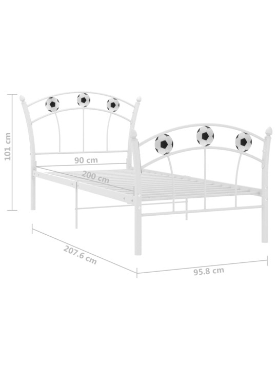 Voodiraam jalgpalli disainiga, valge, metall, 90 x 200 cm