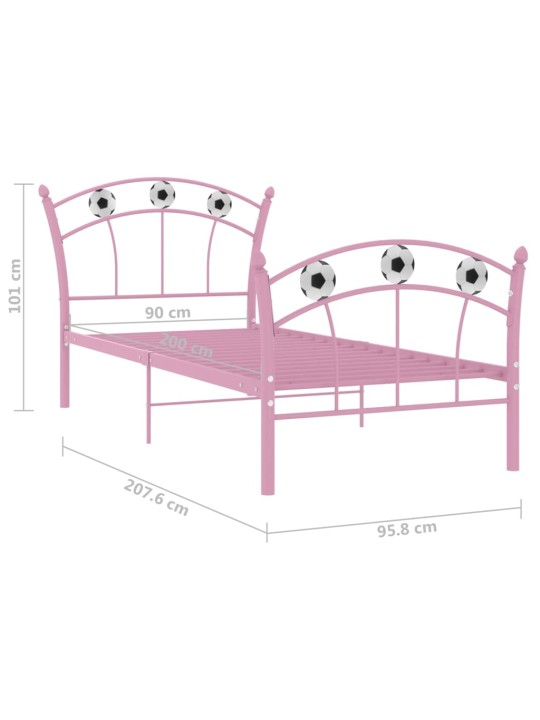 Voodiraam jalgpalli disainiga, roosa, metall, 90 x 200 cm